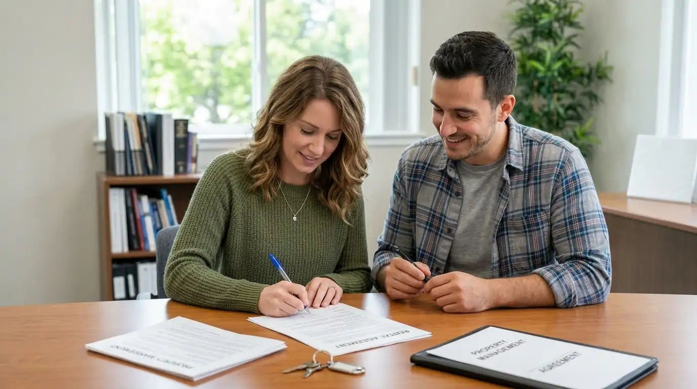 Landlords signing the renewal of a tenancy agreement