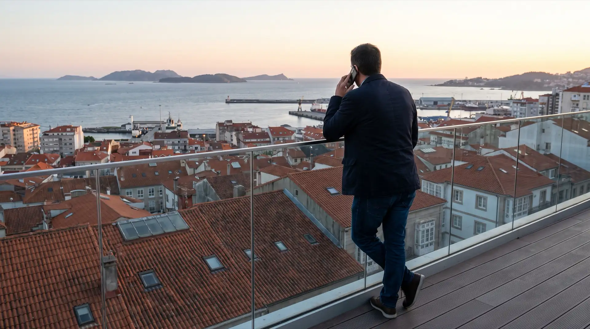 Propietario residente en Vigo, contemplando la ría